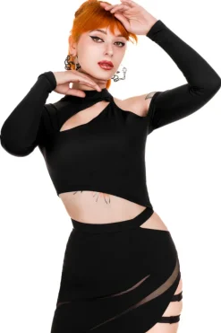 Restyle asymmetric blouse Black crop top