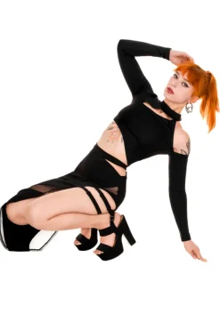 Restyle asymmetric blouse Black crop top