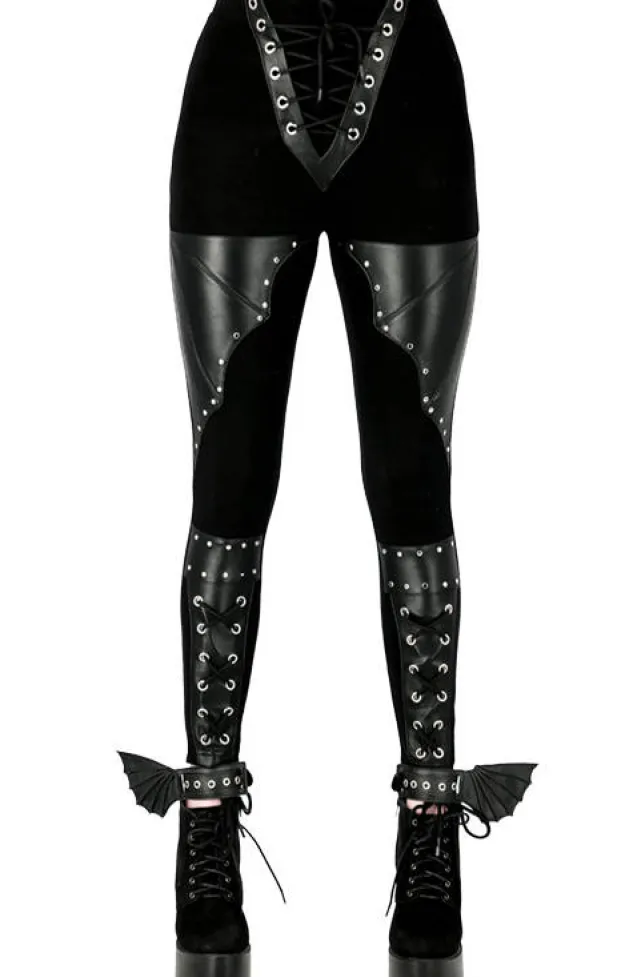 Restyle BAT LEGGINGS Cotton pants with wings and corset lacing