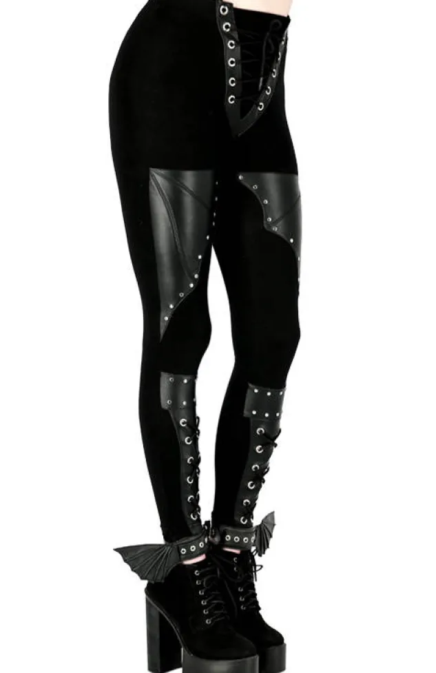 Restyle BAT LEGGINGS Cotton pants with wings and corset lacing