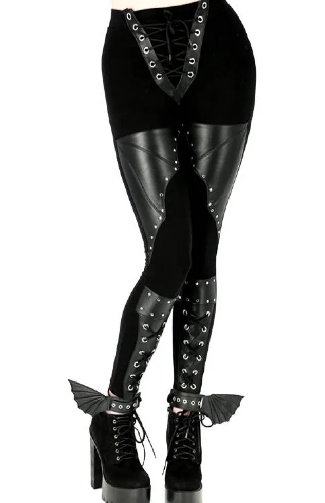 Restyle BAT LEGGINGS Cotton pants with wings and corset lacing