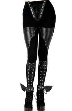Restyle BAT LEGGINGS Cotton pants with wings and corset lacing