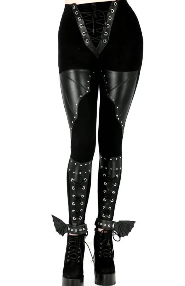 Restyle BAT LEGGINGS Cotton pants with wings and corset lacing