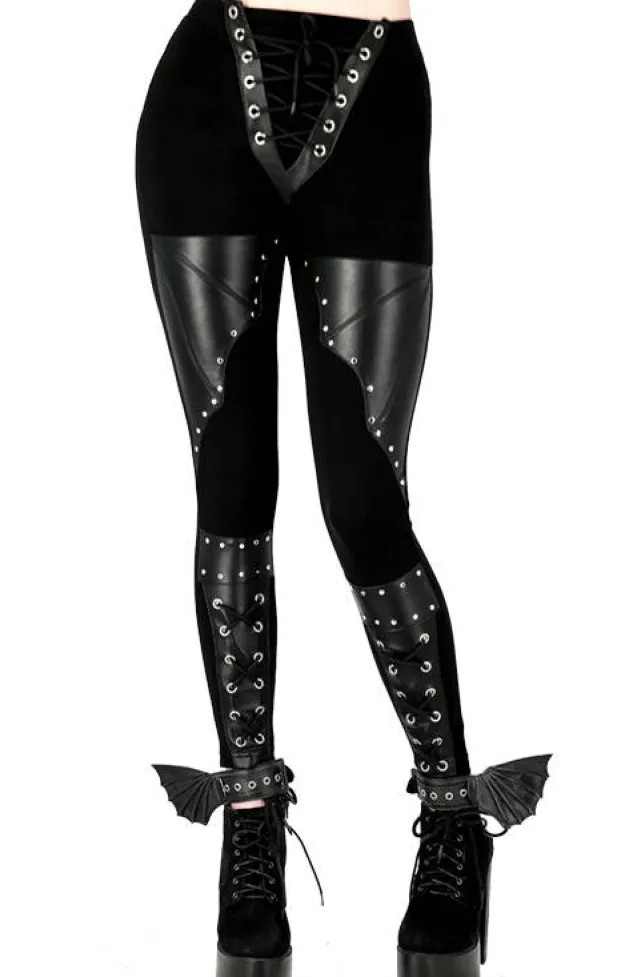 Restyle BAT LEGGINGS Cotton pants with wings and corset lacing