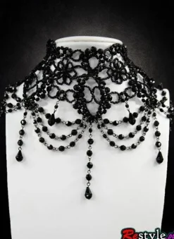 Restyle Big Black victorian beaded choker "BURLESQUE"