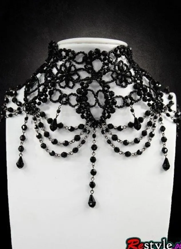 Restyle Big Black victorian beaded choker "BURLESQUE"