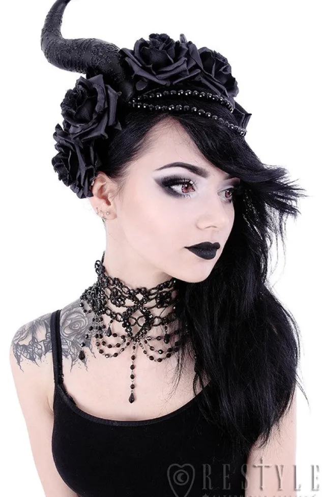 Restyle Big Black victorian beaded choker "BURLESQUE"