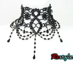 Restyle Big Black victorian beaded choker