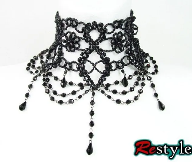 Restyle Big Black victorian beaded choker "BURLESQUE"