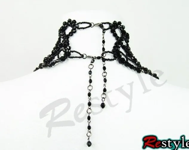 Restyle Big Black victorian beaded choker "BURLESQUE"