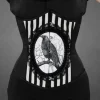 Restyle Black and white stripes cameo corset with crow "FANTASY RAVEN"