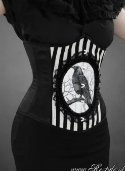 Restyle Black and white stripes cameo corset with crow "FANTASY RAVEN"