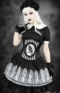Restyle Black and white stripes cameo corset with crow 