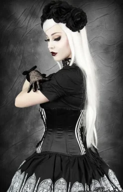 Restyle Black and white stripes cameo corset with crow 