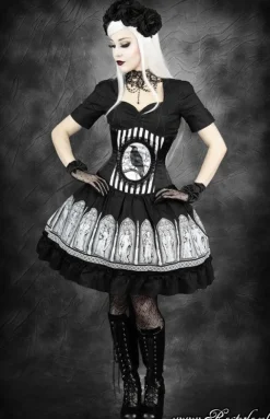 Restyle Black and white stripes cameo corset with crow 