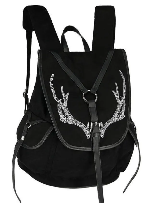 Restyle Black Antlers Backpack pagan witch bag with pockets