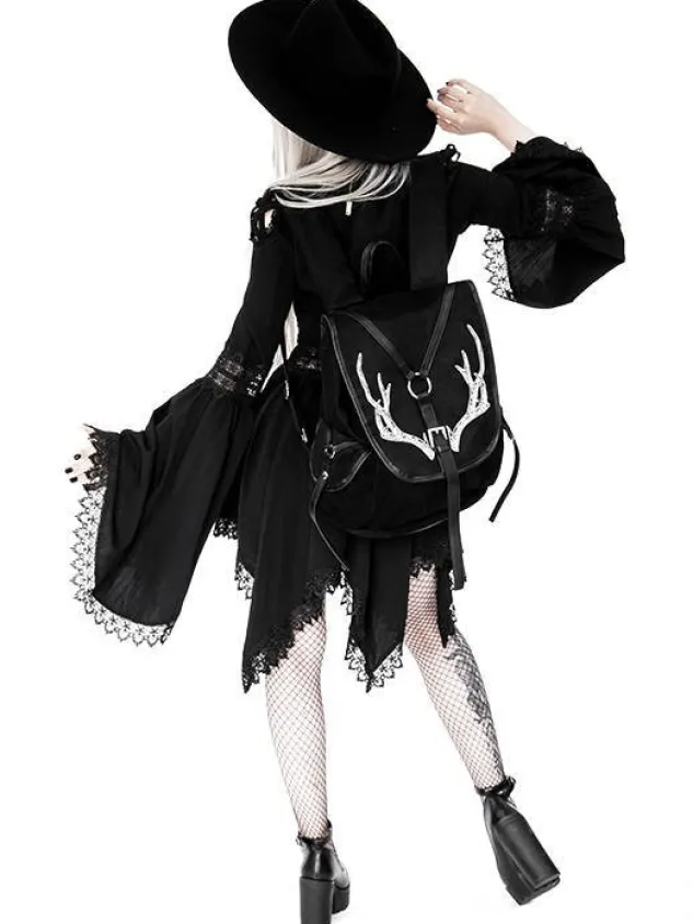 Restyle Black Antlers Backpack pagan witch bag with pockets