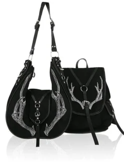 Restyle Black Antlers Backpack pagan witch bag with pockets
