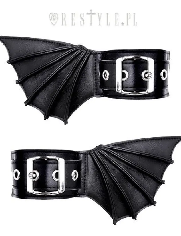 Restyle Black gothic bracelets with bat wings, pair of cuffs, gothic shoes accesory "BAT CUFFS"