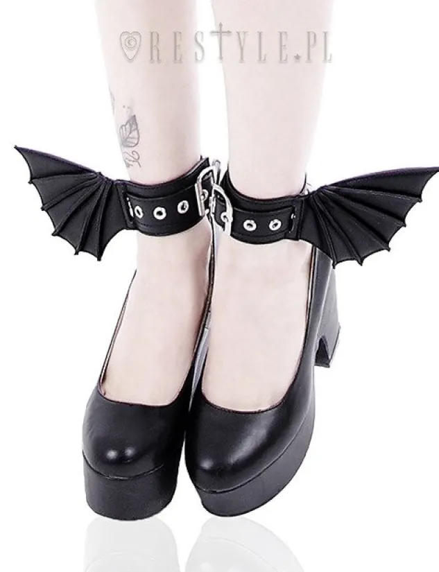 Restyle Black gothic bracelets with bat wings, pair of cuffs, gothic shoes accesory "BAT CUFFS"