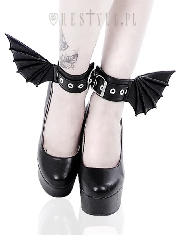 Restyle Black gothic bracelets with bat wings, pair of cuffs, gothic shoes accesory "BAT CUFFS"