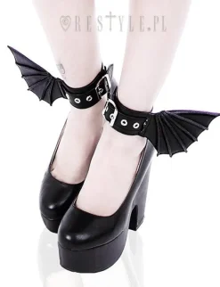 Restyle Black gothic bracelets with bat wings, pair of cuffs, gothic shoes accesory