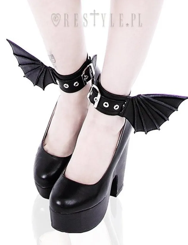 Restyle Black gothic bracelets with bat wings, pair of cuffs, gothic shoes accesory "BAT CUFFS"