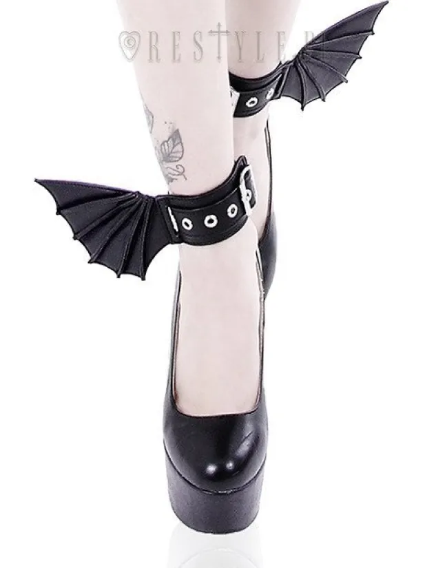 Restyle Black gothic bracelets with bat wings, pair of cuffs, gothic shoes accesory "BAT CUFFS"