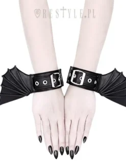 Restyle Black gothic bracelets with bat wings, pair of cuffs, gothic shoes accesory