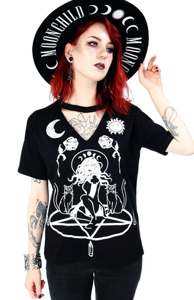 Restyle Black gothic choker top Witch & Cats