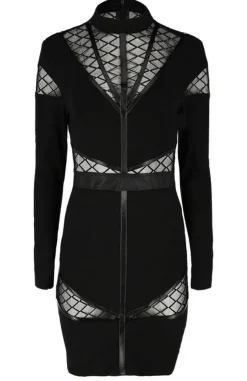 Restyle Black gothic Cross Pencil Dress with panels