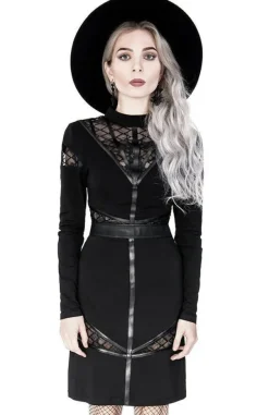 Restyle Black gothic Cross Pencil Dress with panels