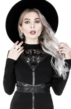 Restyle Black gothic Cross Pencil Dress with panels