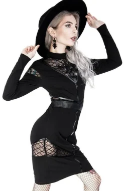 Restyle Black gothic Cross Pencil Dress with panels