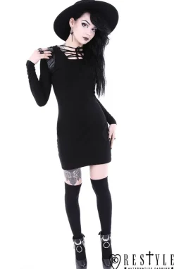 Restyle Black gothic dress with lacing and hood "ARMOR DRESS"