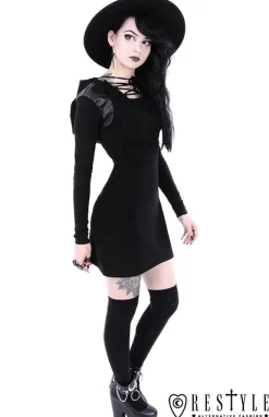 Restyle Black gothic dress with lacing and hood 