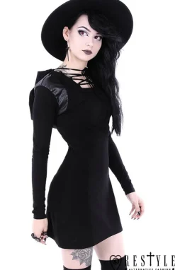 Restyle Black gothic dress with lacing and hood 
