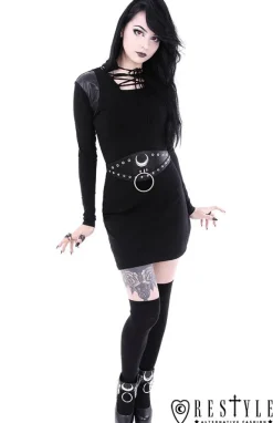 Restyle Black gothic dress with lacing and hood 