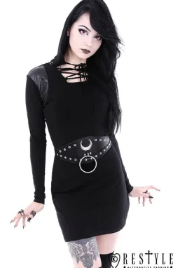 Restyle Black gothic dress with lacing and hood 