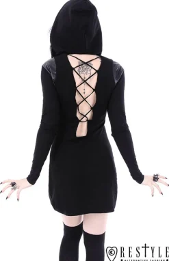 Restyle Black gothic dress with lacing and hood 