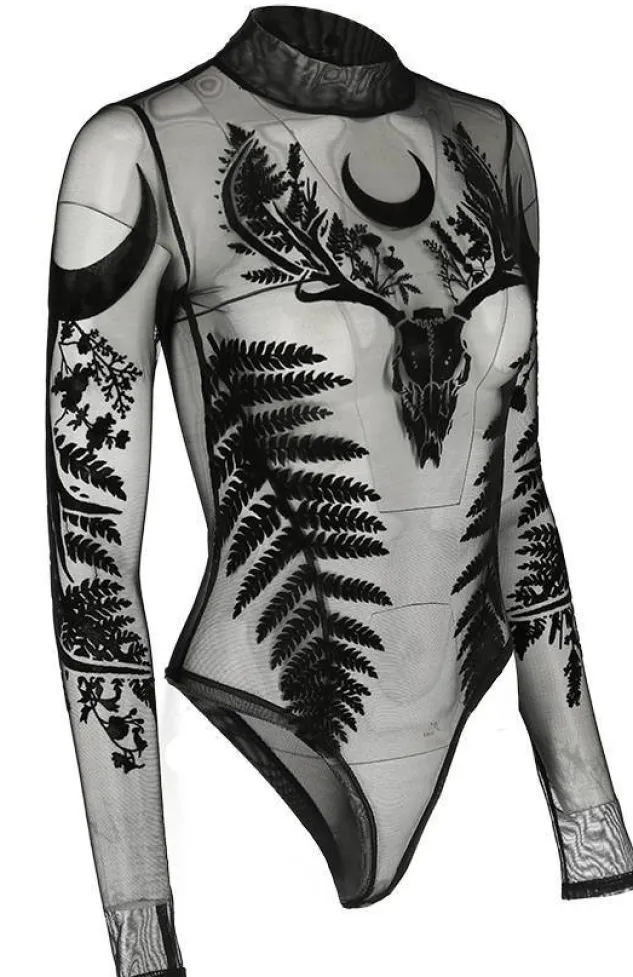 Restyle Black gothic FERN MESH BODYSUIT