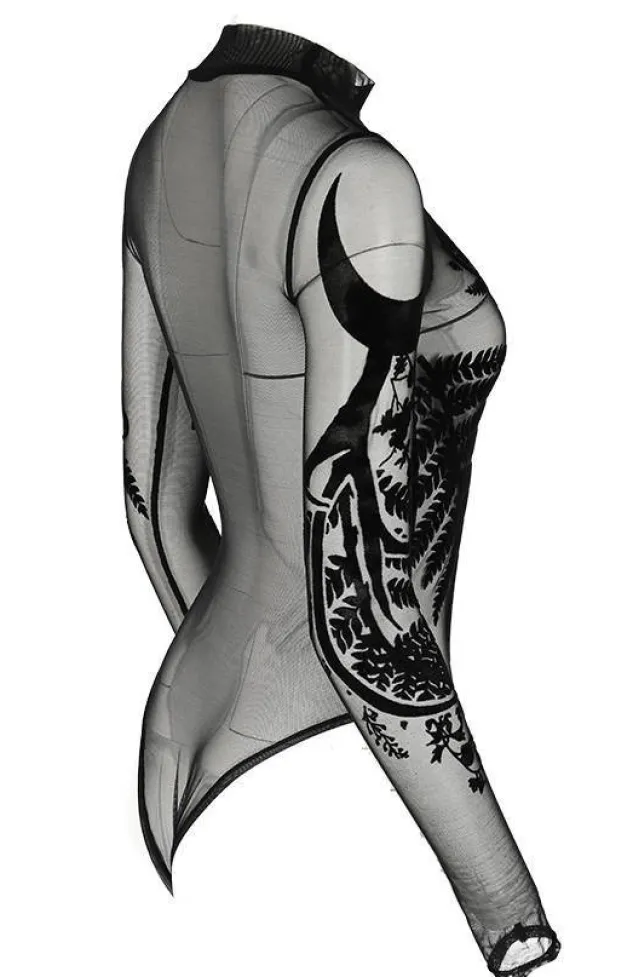 Restyle Black gothic FERN MESH BODYSUIT