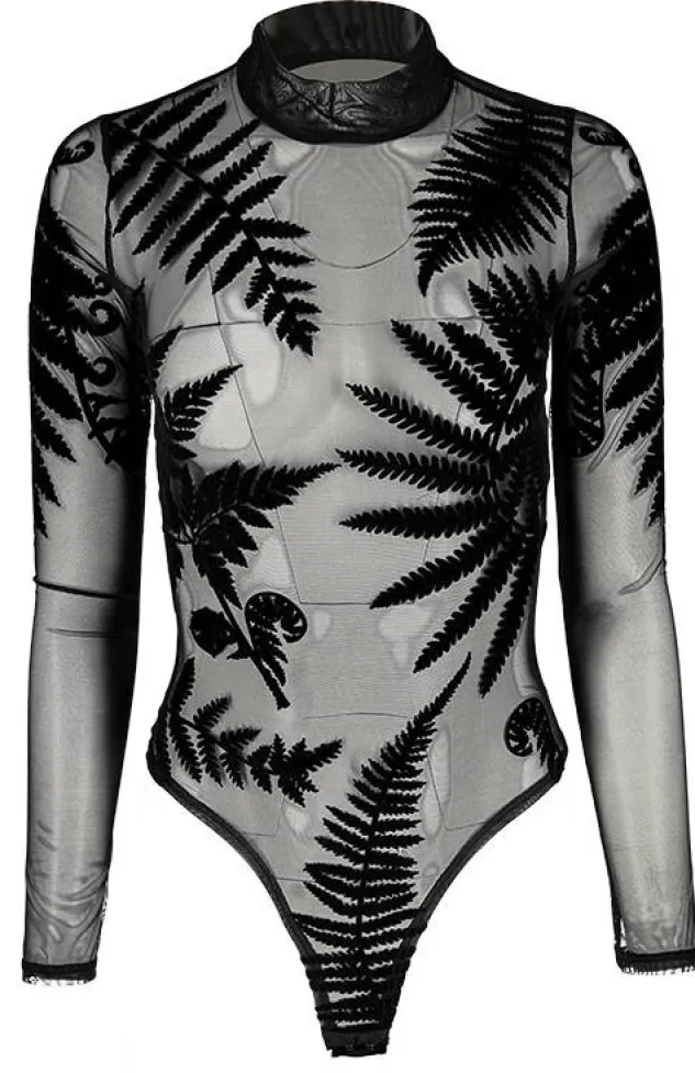 Restyle Black gothic FOREST WITCH MESH FERN BODYSUIT