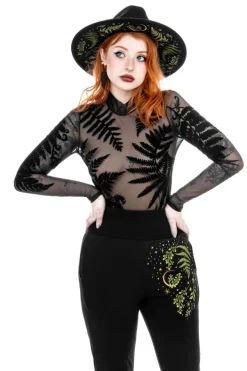 Restyle Black gothic FOREST WITCH MESH FERN BODYSUIT