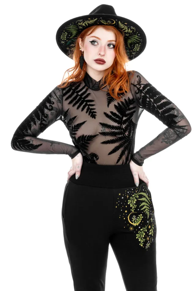 Restyle Black gothic FOREST WITCH MESH FERN BODYSUIT