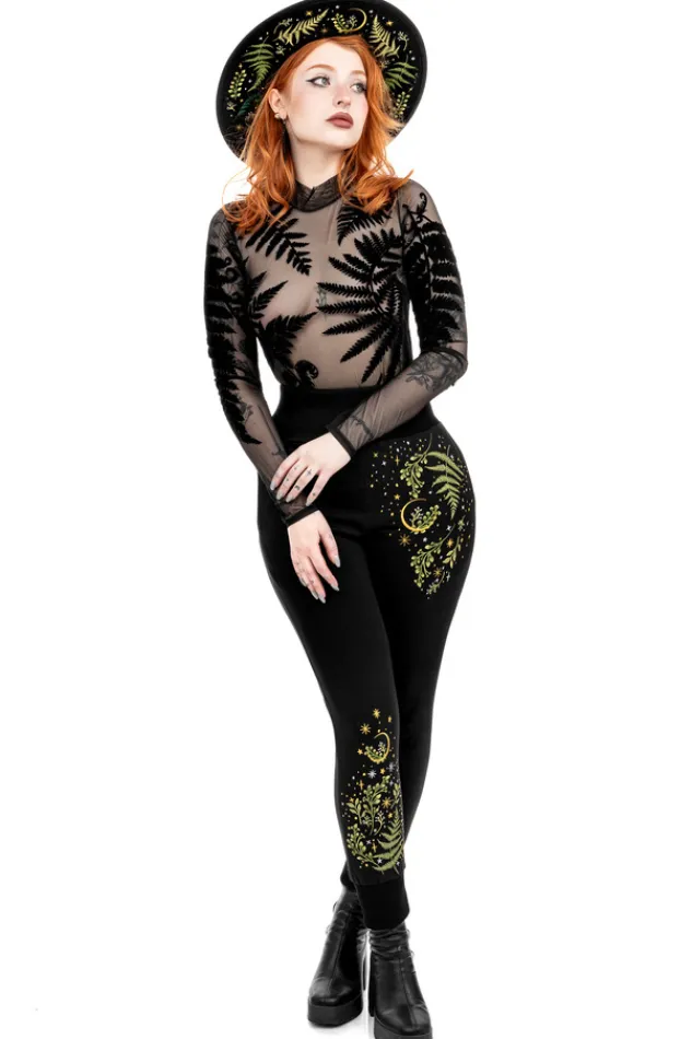 Restyle Black gothic FOREST WITCH MESH FERN BODYSUIT