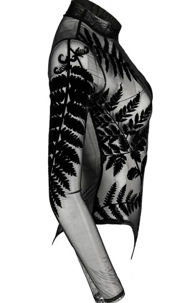 Restyle Black gothic FOREST WITCH MESH FERN BODYSUIT