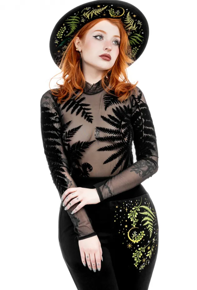 Restyle Black gothic FOREST WITCH MESH FERN BODYSUIT