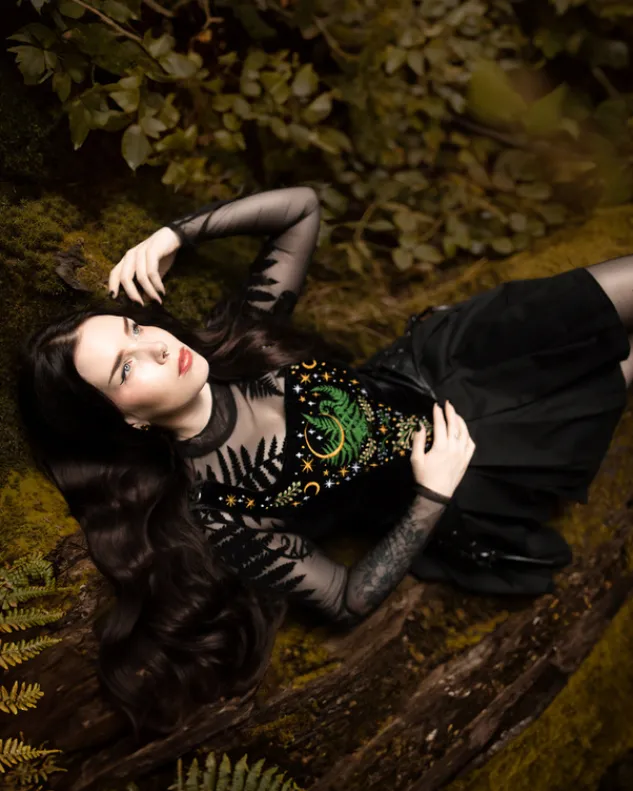 Restyle Black gothic FOREST WITCH MESH FERN BODYSUIT
