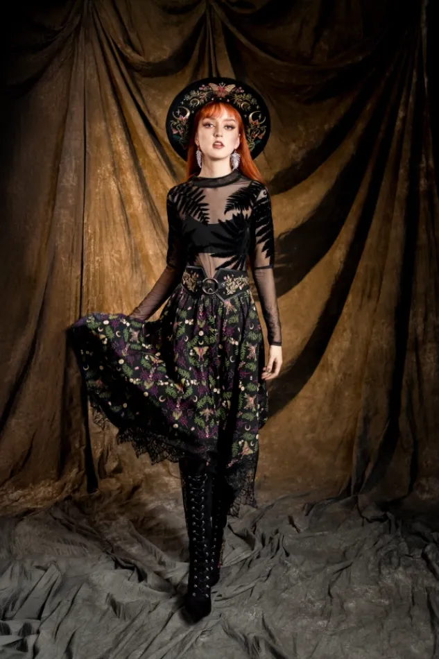 Restyle Black gothic FOREST WITCH MESH FERN BODYSUIT